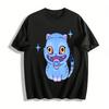 Funny Tongue-Out Blue Cat Print Casual Top Unisex Fun Cartoon Pattern Loose Breathable Daily T-Shirt Pure Cotton T-shirt