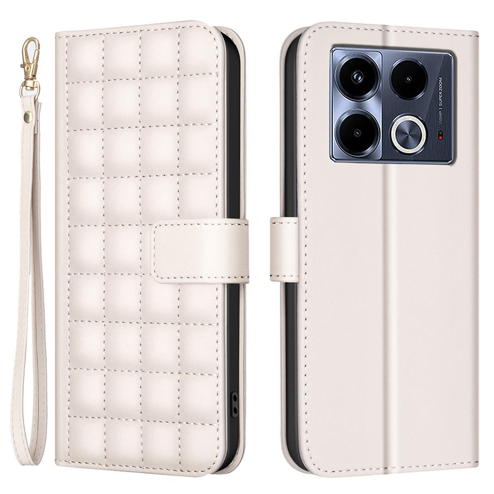

For Infinix Note 40 Case Square Grid Wallet PU Leather Phone Cover Beige