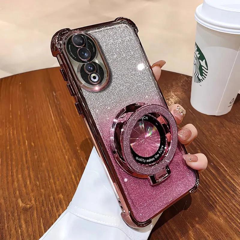 Honor90 5G Case Luxury Magnetic Bracket Shockproof Cover For Huawei Honor 90 70 50 80 100 200 Pro Case with Holder Shiny Glitter