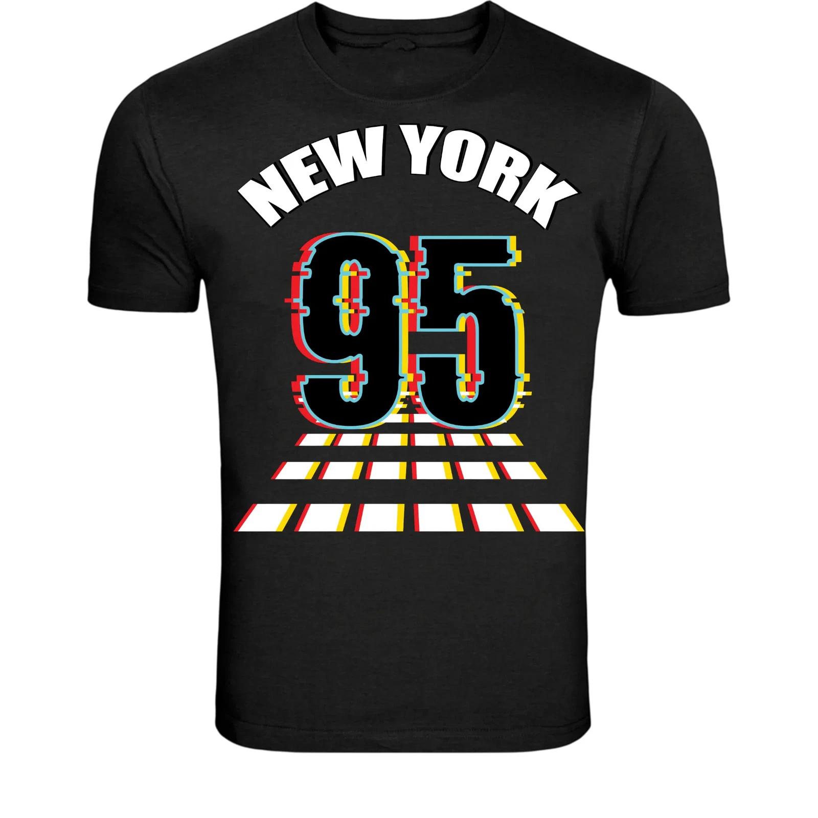 New York 95 T-Shirt - Retro Glitch Style NYC Graphic Tee S