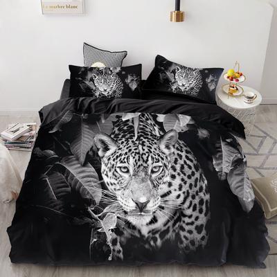 Juego de Cama con Impresión 3D Personalizado, Juego de Funda Nórdica King/Europa/EE. UU., Juego de Funda para Edredón/Colcha/Manta, Ropa de Cama Animal Leopardo Blanco