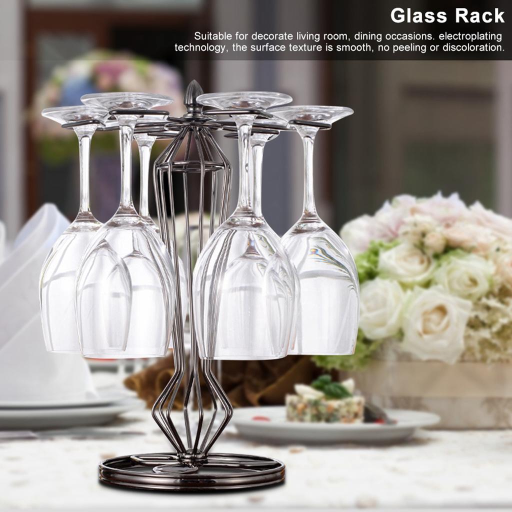 Rhombus Iron 6 Bottles Wine Cup Rack Glass Holder Display Shelf Organizer Dark Nickel