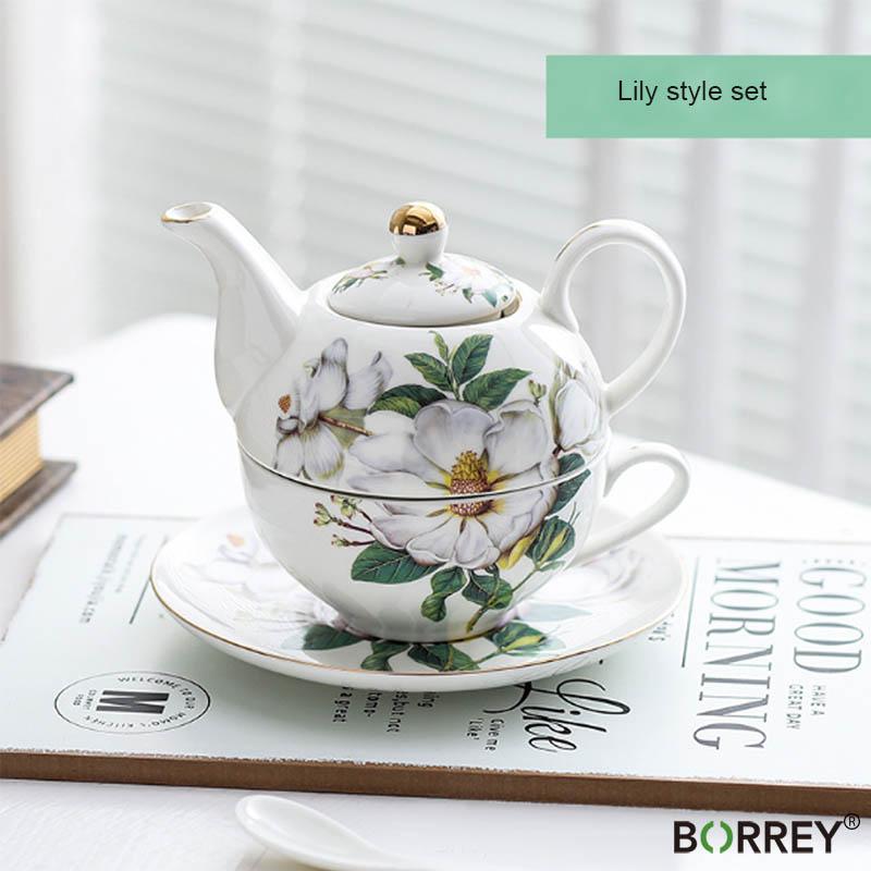 BORREY Bone China Čajová konvička Květinová konvička Keramický šálek Kancelářský šálek na kávu Hrnek na odpolední čaj Set Britský styl 4dílná