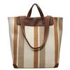 Large Capacity Unisex Striped Canvas Tote Bag For Summer Travel And Daily Use