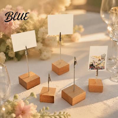 Business Receipt Organizer Wooden Cube Memo Clip Stand Note Display Solid Wood Square Base Desktop Card Holder Vertical Holder for Wedding Party or