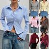 Women Autumn Spring Shirts and Blouses Ladies Striped Long Sleeve Single Breasted Shirt Tops