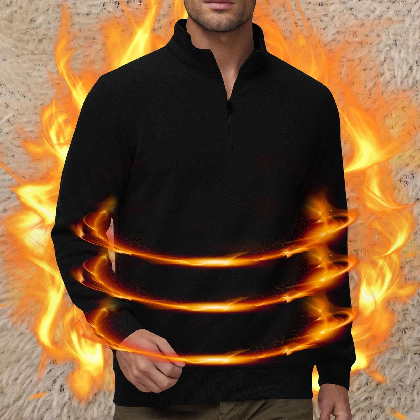 

Мужской пуловер с подкладкой, с длинным рукавом, свободного кроя, повседневный топ для зимы, удобный XXL чёрный