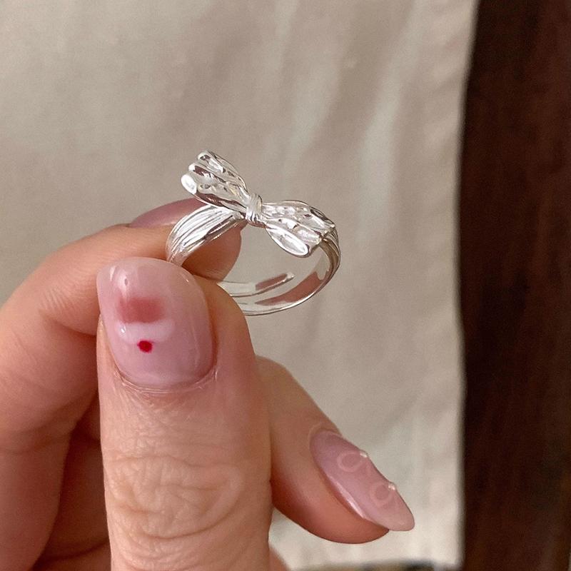 Texture Bow Ring Unique Temperament Fashionable Elegant Irregular Opening Plain Copper Ring Not Fading Ladies Jewelry Gifts