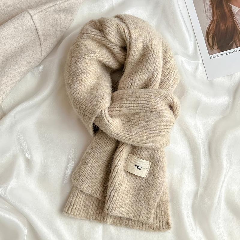 Korean Colorful Solid Mohair Knitted Scarf Women Men Autumn Winter Style Fashionable Soft Warm Thick Knitted Scarves Male Female