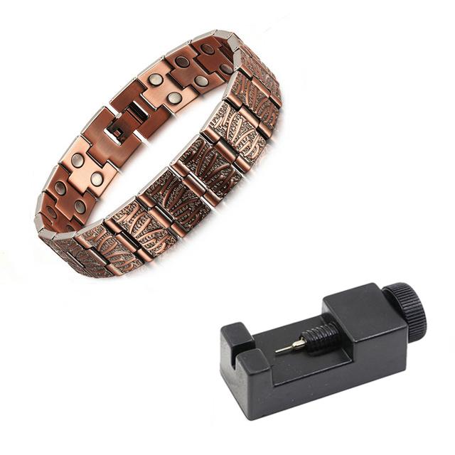 15mm Punk Red Pure Copper Health Magnetic Pain Relief Bracelet Men Therapy Double Row Magnet Dragon Pattern Chain Bangle Jewelry
