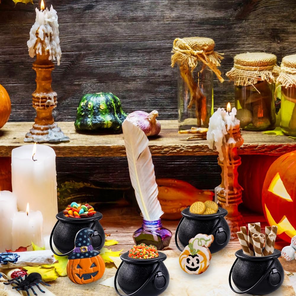 2-24PCS Spooky black Candy Bucket Halloween Mini Black Bucket Props Pot Trick or Treat Halloween Decoration Party Favors