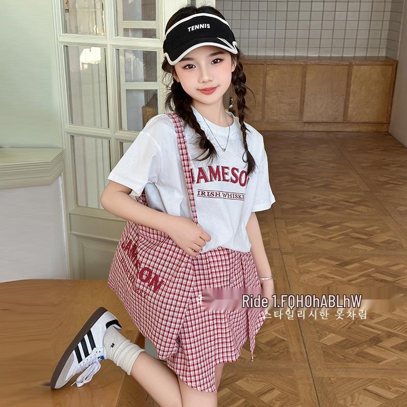 

Летний комплект из двух предметов для девочек 2025 года: футболка и юбка из корейского хлопка, с сумкой 130cm