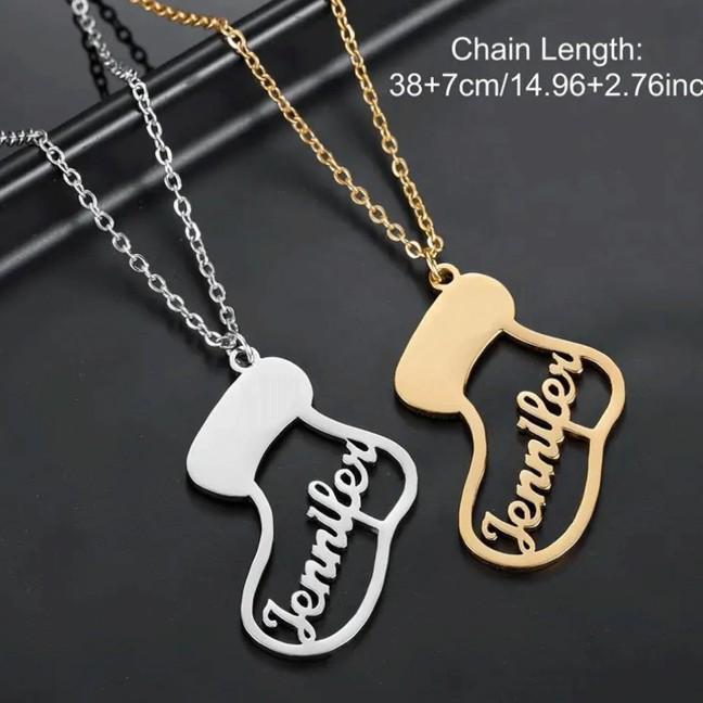 304 Stainless Steel Name Necklace with Christmas Pendant - Unique Design Clavicle Chain Gift for Couples