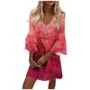 Women's Fashion Summer Temperament Elegant Fresh Printed V-Neck 3/4 Sleeves  Dress
