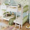 Bunk Bed Children 90x200cm Loft Bed 2 Children Treehouse Fall Protection Grid Space-Saving Slatted Frame Window Roof Youth Loft Bed White Green
