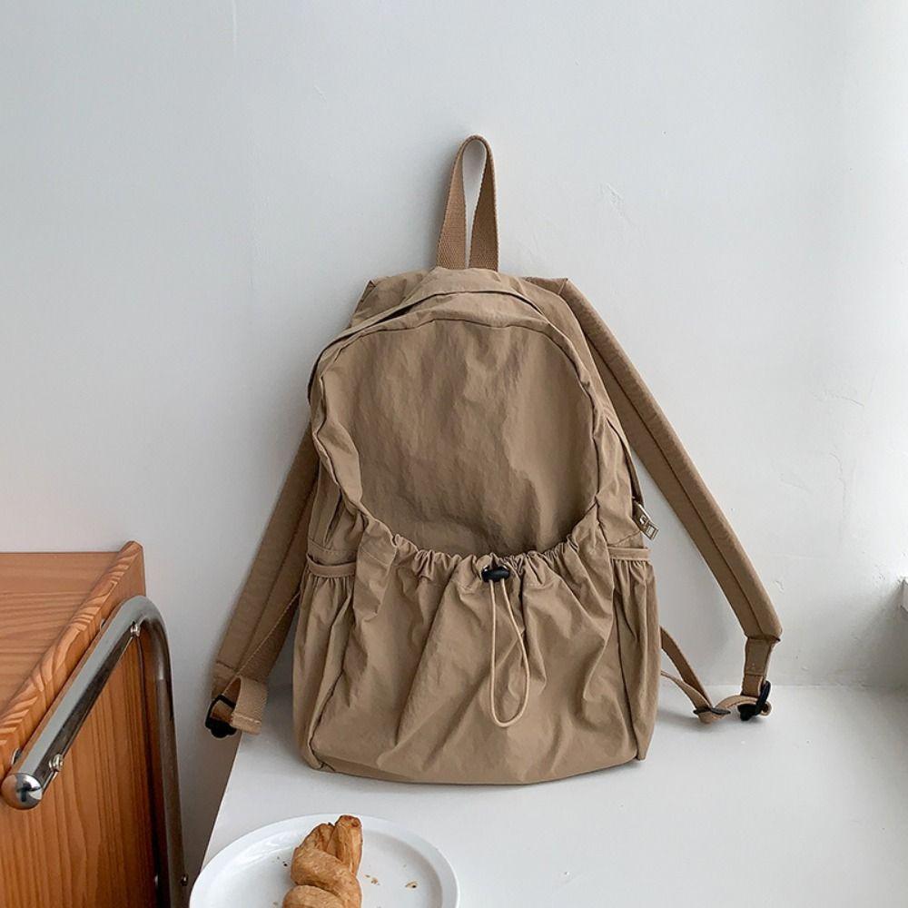 

Fold Drawstring Backpack Korean Style Shoulder Bag Sweet Light Soft Nylon Bag Office Worker хаки