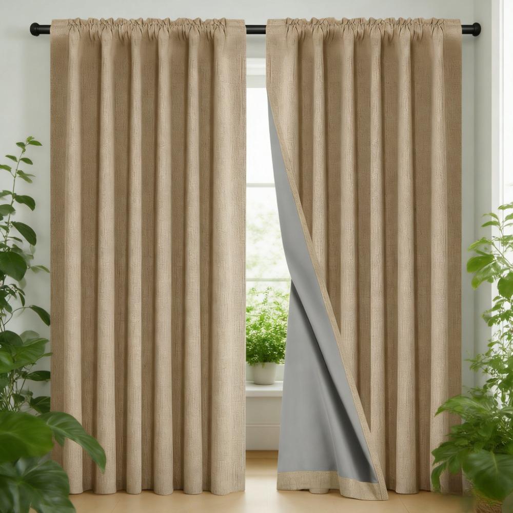2 Panels Blackout Curtains Thermal Insulated Linen Curtain for Living Room Rod Pocket Light Blocking Drapes Window Treatment