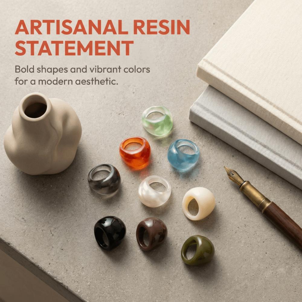 Dome Acrylic Geometric Ring Candy Color Irregular Ring Retro Transparent Resin Ring  Gift