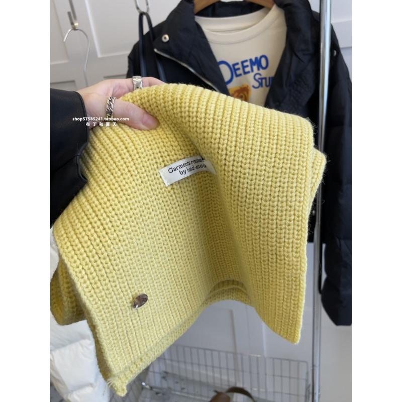 Korean Sheep Wool Knitted Wool Scarf for Women in Autumn and Winter White and Thick Warm and Solid Color Scarf for Couples with A Sense of Atmosphere