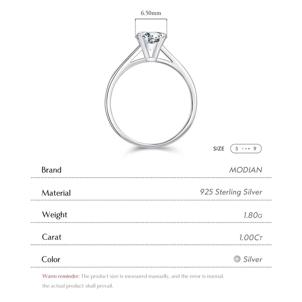 MODIAN 1ct D Kleur Ronde Hoge Kwaliteit Moissanite prsten Voor Vrouwen 925 Sterling Zilver Romantische Bruiloft Verlovingsband Sieraden