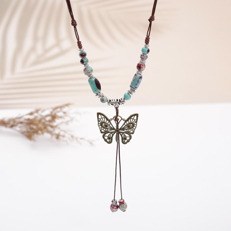 Ceramic Sweater Chain, Retro Ethnic Style Clothing Accessories, Geometric Autumn And Winter Sweater Necklace Stall