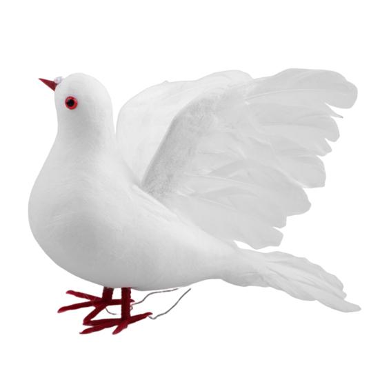 White Lifelike Artificial Bird Figurine Realistic Feathered Fake Peace Birds Ornaments for Christmas