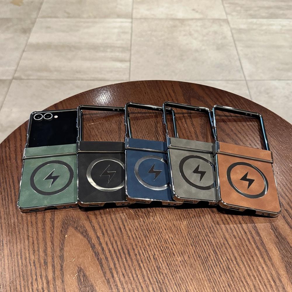 Luxury Plating Magnetic Matte Leather Case For Samsung Galaxy Z Flip 8 Ultra 7 6 5 4 3 Wireless Charging Soft Shockproof Cover