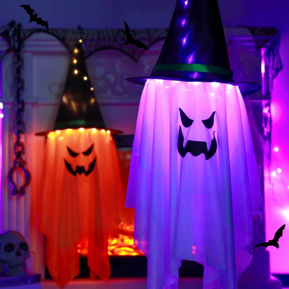 Papery Halloween Hanging Ornament Movable Decorative LED Light Hanging Halloween Ghost  Indoor