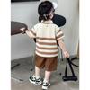 Turn Down Collars Boys Summer Outfits Striped Short Sleeve Cartoon T Shirt Pockets Shorts Fashion Golf Sport Clothes