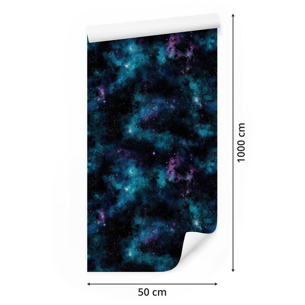 Watercolor Galaxy Wallpaper Navy Blue, Black and Turquoise 50x1000