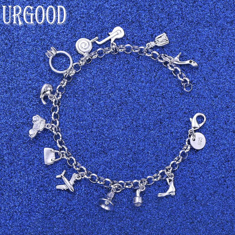 925 Sterling Silver Handbag Car Pendant Bracelet Fashion Gift Jewelry