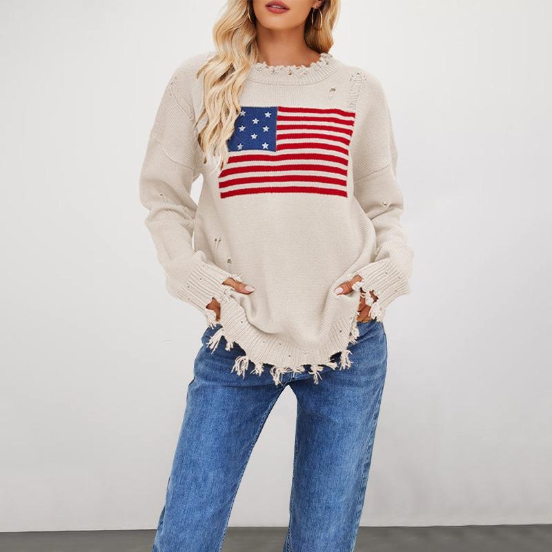 Autumn and winter new Temu hot sale round neck independence day holiday hot sale fashion sweater women