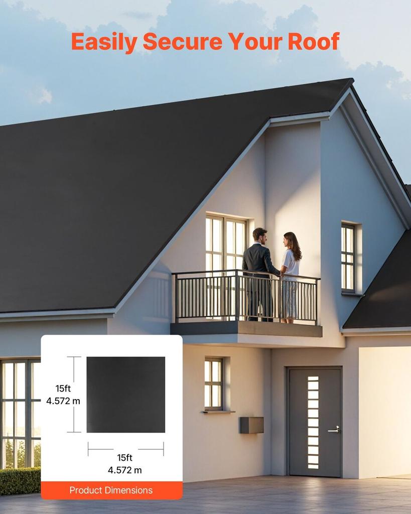Roll Roofing, 15 X 15 Ft, 45 Mil EPDM Rubber Roofing, Long Lifespan & Weather-resistant, Withstands Harsh Temperatures, Flexible & Easy Installation,
