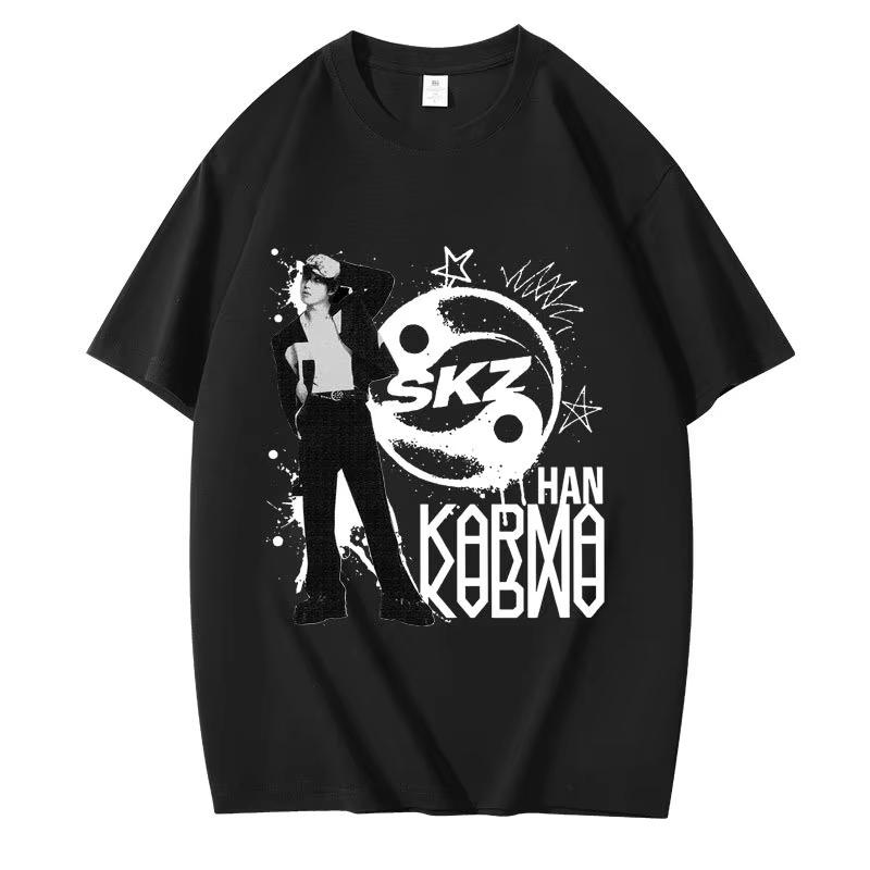 

KPOP 4-й альбом KARMA Футболка ЧАНБИН ХЁНДЖИН ФЕЛИКС Корейская мода 100% хлопок Хип-хоп футболка Топы Харадзюку Уличная одежда L