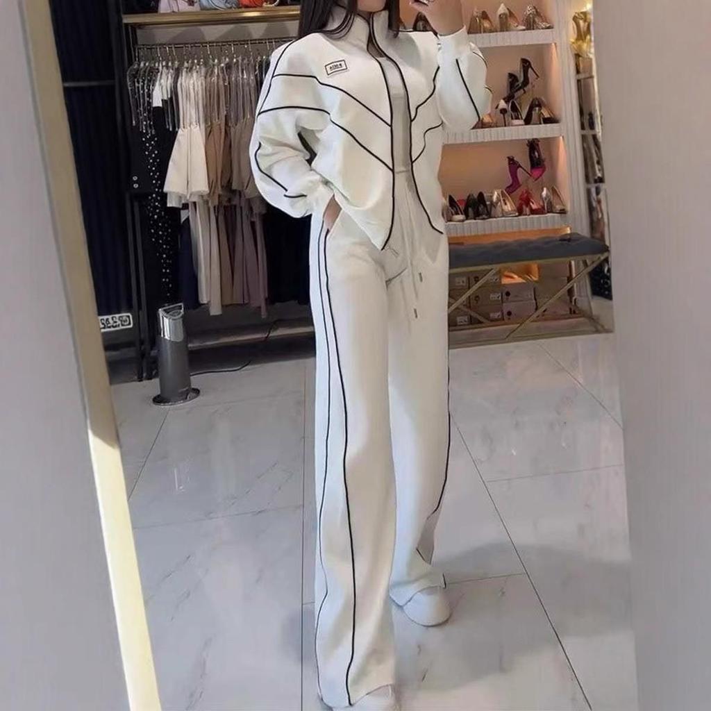 2024 Spring & Fall Casual Loose Stand-up Collar Cardigan and Wide-leg Pants Two-piece Set