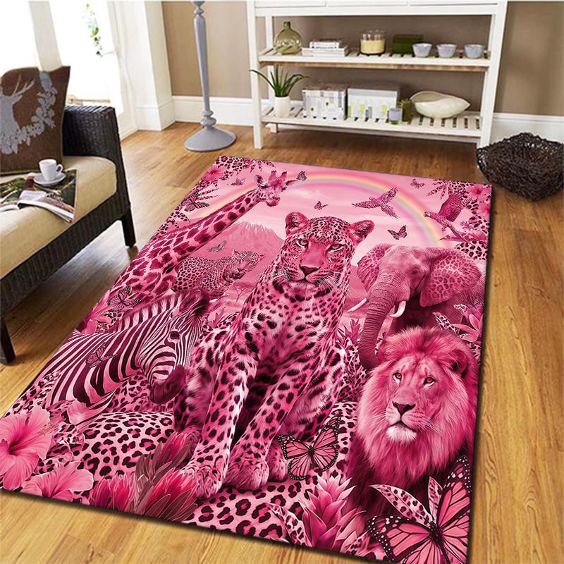 Pink animal leopard Pattern Square Carpet,Area Rug,Carpet Rug for Living Room Bedroom Sofa Playroom Decor,Non-slip Floor Mat,Holiday Birthday Gifts