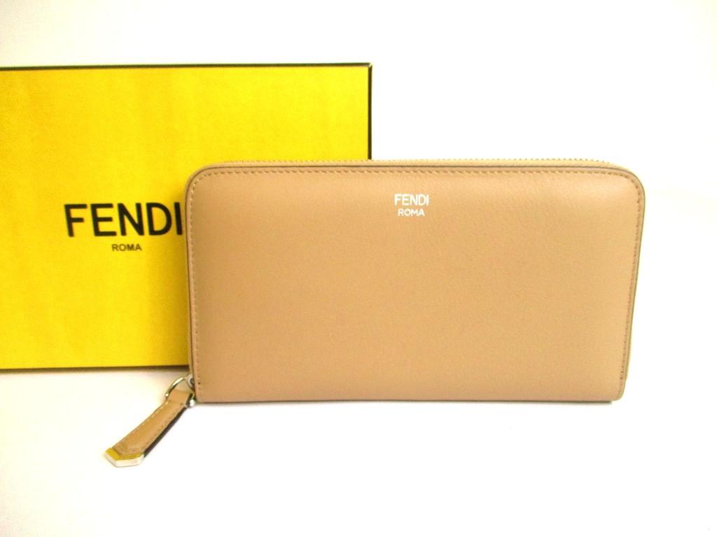 Authentic FENDI Peekaboo Beige Leather Zip Around Long Wallet #a899  Refurbished