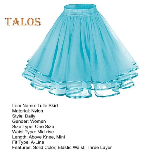 Mesh Tulle Skirt with Elastic Waistband Solid Color Three-Layered Princess Skirt Cosplay Weddings Parties Knee-Length Skirt