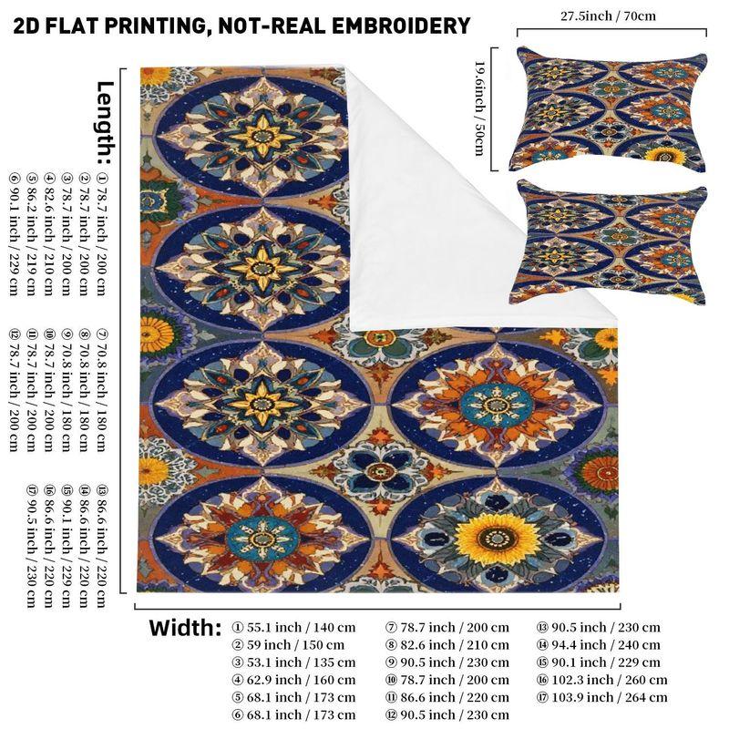 Pillowcase Quilt Cover 3-Piece Bedding Traditional Persian,Blue-Green Oval Floral Pattern,Washable,Durable 140cm 200cm