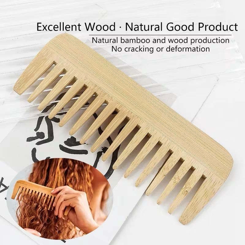 2Pcs/Set Natural Bamboo Wooden Comb Anti-Static Afro Fork Combs Beard Comb Men Women Anti-static Hair Wooden Comb Hair Styling C