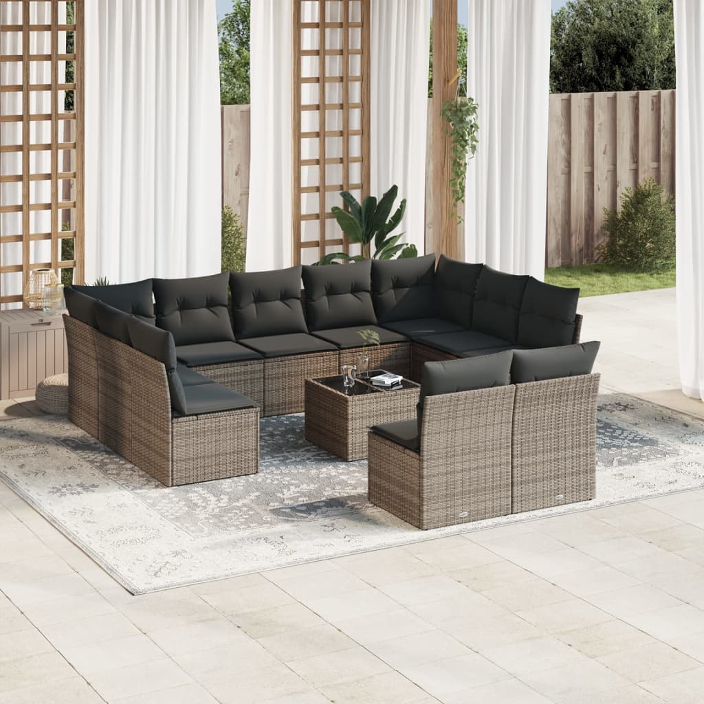 Vidaxl 12-Cz. Garden Furniture Set With Cushions, Grey, Poly Rattan