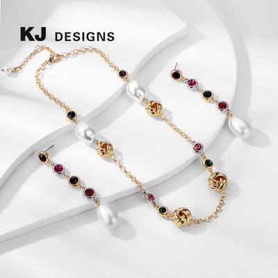 Kenjie Two-Color Gold & Silver Necklace Earrings Set with Baroque Pearls