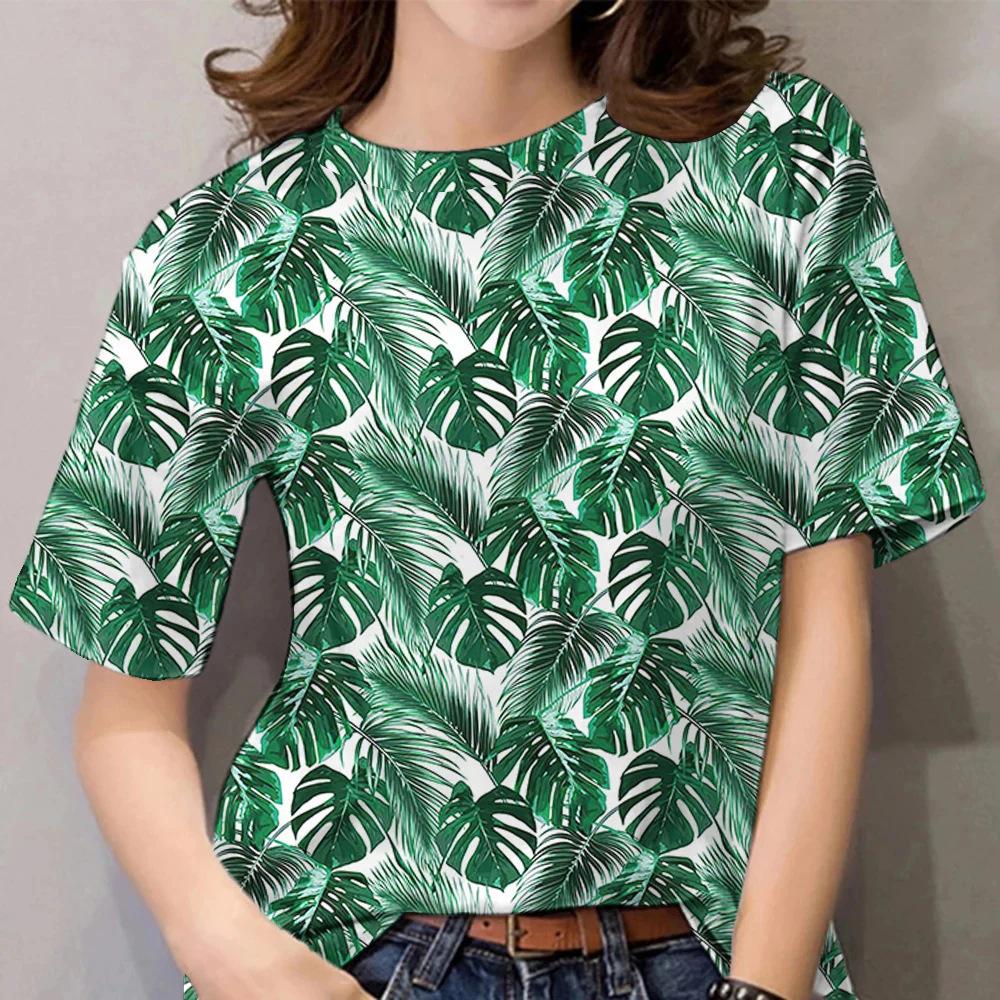 Fashionable Casual Comfortable Coconut Tree Pattern Women's Short Sleeved T-shirt