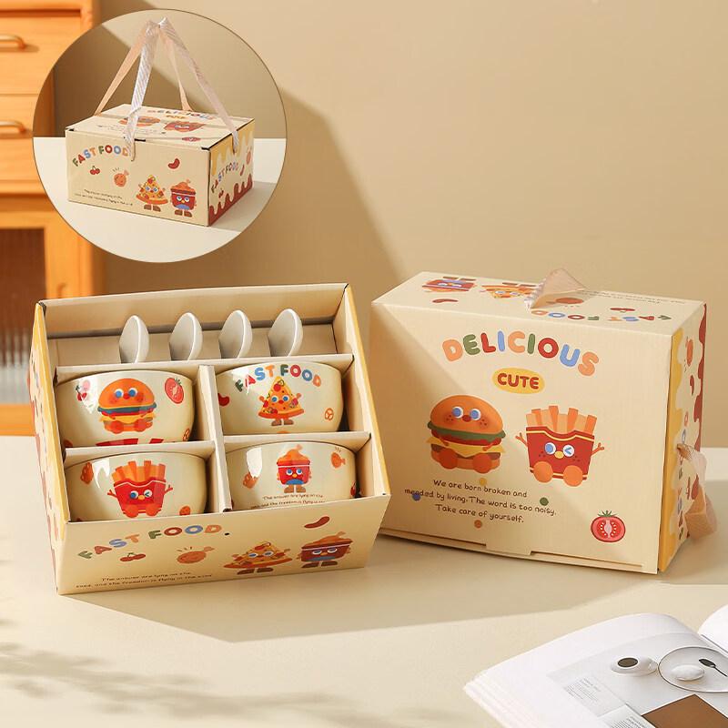 Burger & Fries Creamy Ceramic Bowl & Spoon Gift Set