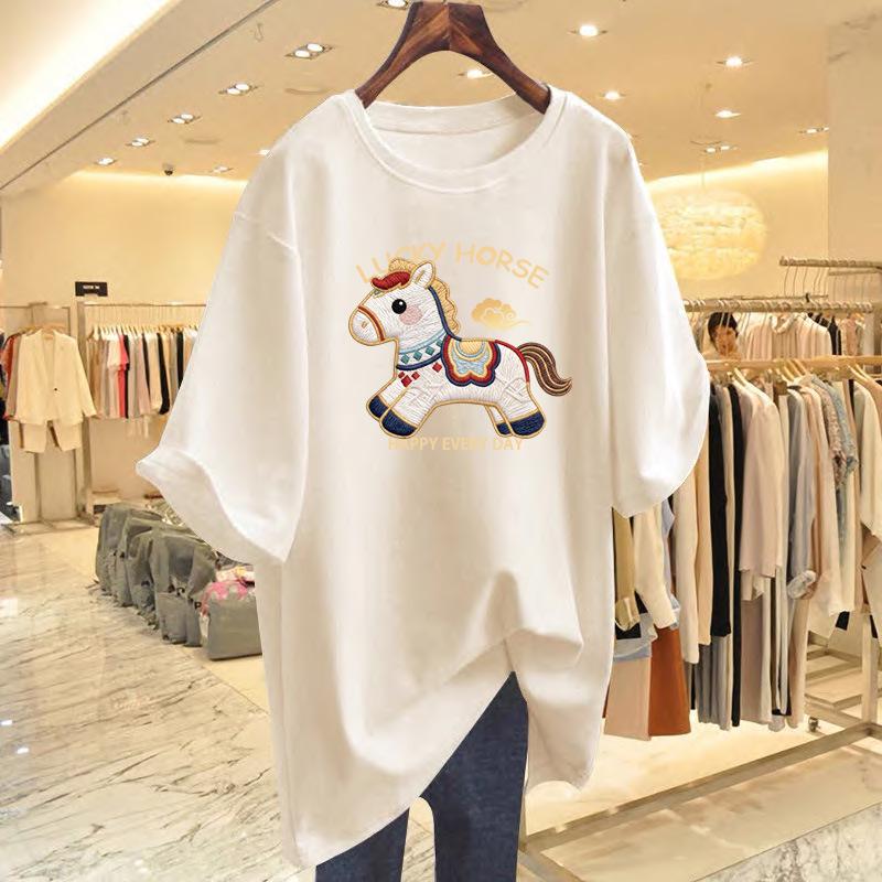 2026 Year of the Horse Red Pure Cotton Women's Loose Fit Short Sleeve T-shirt