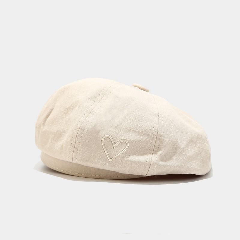 Heart Embroidered Beret Men Women Versatile Face-Flattering Retro Painter Hat Japanese Style Newsboy Cap
