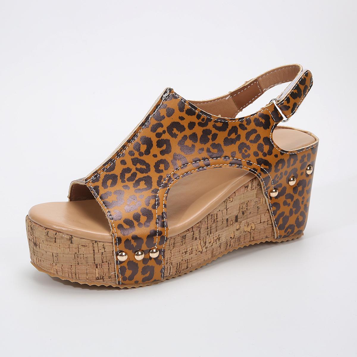 In Stock Plus Size 2025 Summer Wedge Platform Peep-Toe Velcro Roman Style Women s Sandals 37