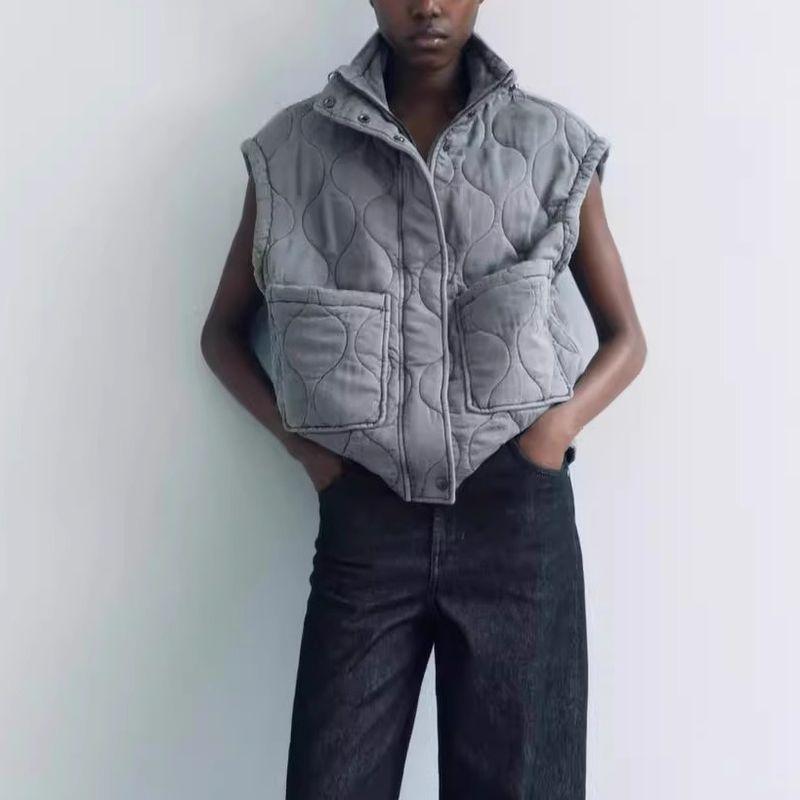 Autumn and Winter New Women Daily Outer Wear Loose All-Matching Tencel Cotton Washed Vest Cotton-padded jacket Vest 4088244
