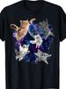 Funny for Cats In Space Meme T-Shirt Retro Graphic Tee with 6 Colorful Cartoon Cats And Starry Night