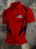 Sporty Short Sleeve Polo with US Flag Patch, Stylish Casual Top